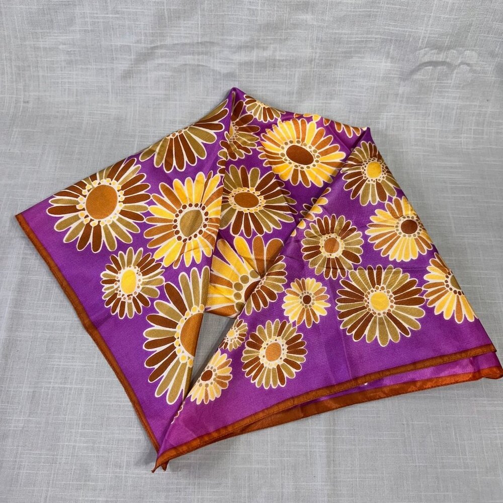 Vintage 60s Purple and Yellow Flower Power Italian Scarf